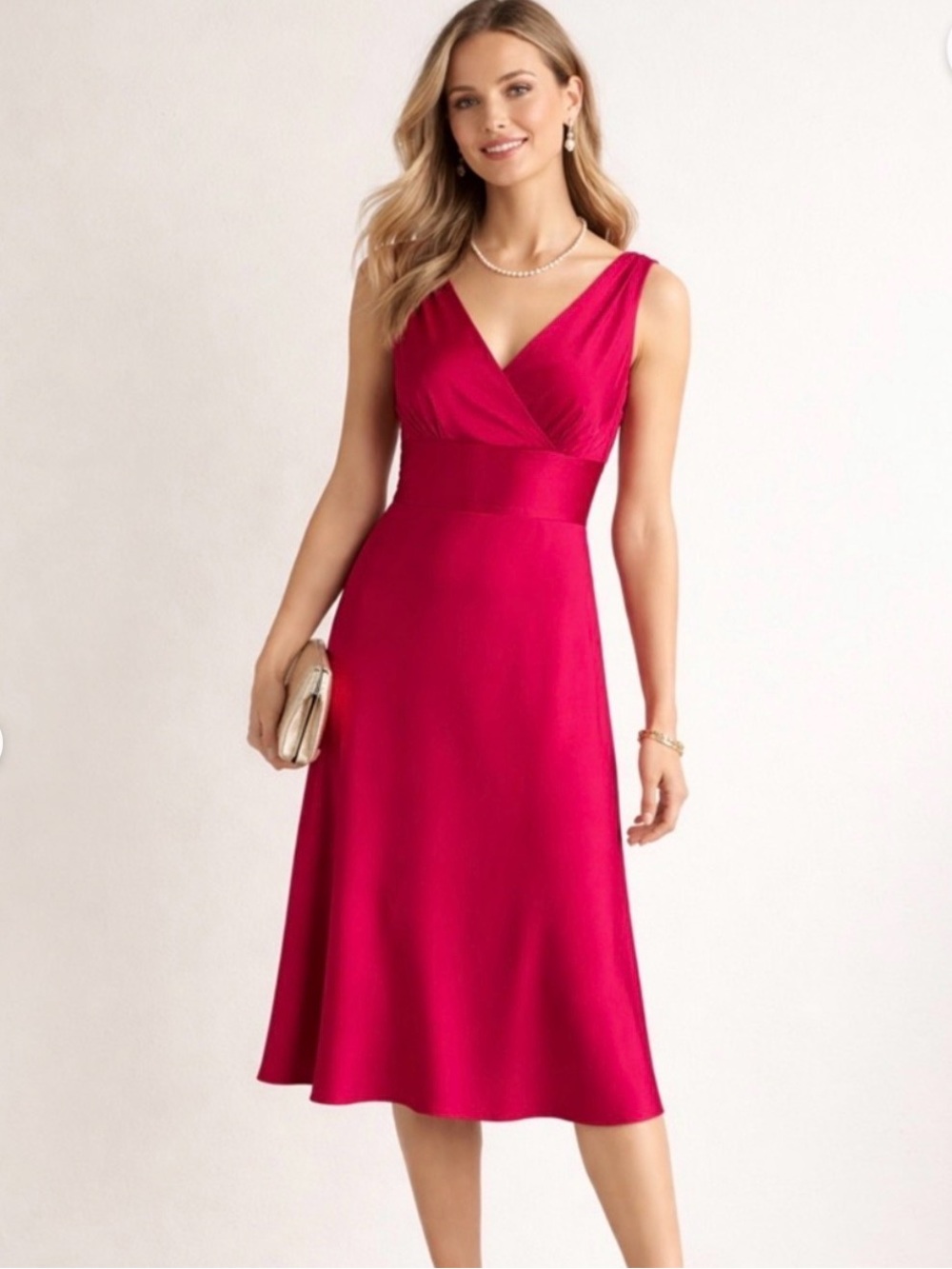 J. Crew Red Sleeveless V-Neck Midi Dress